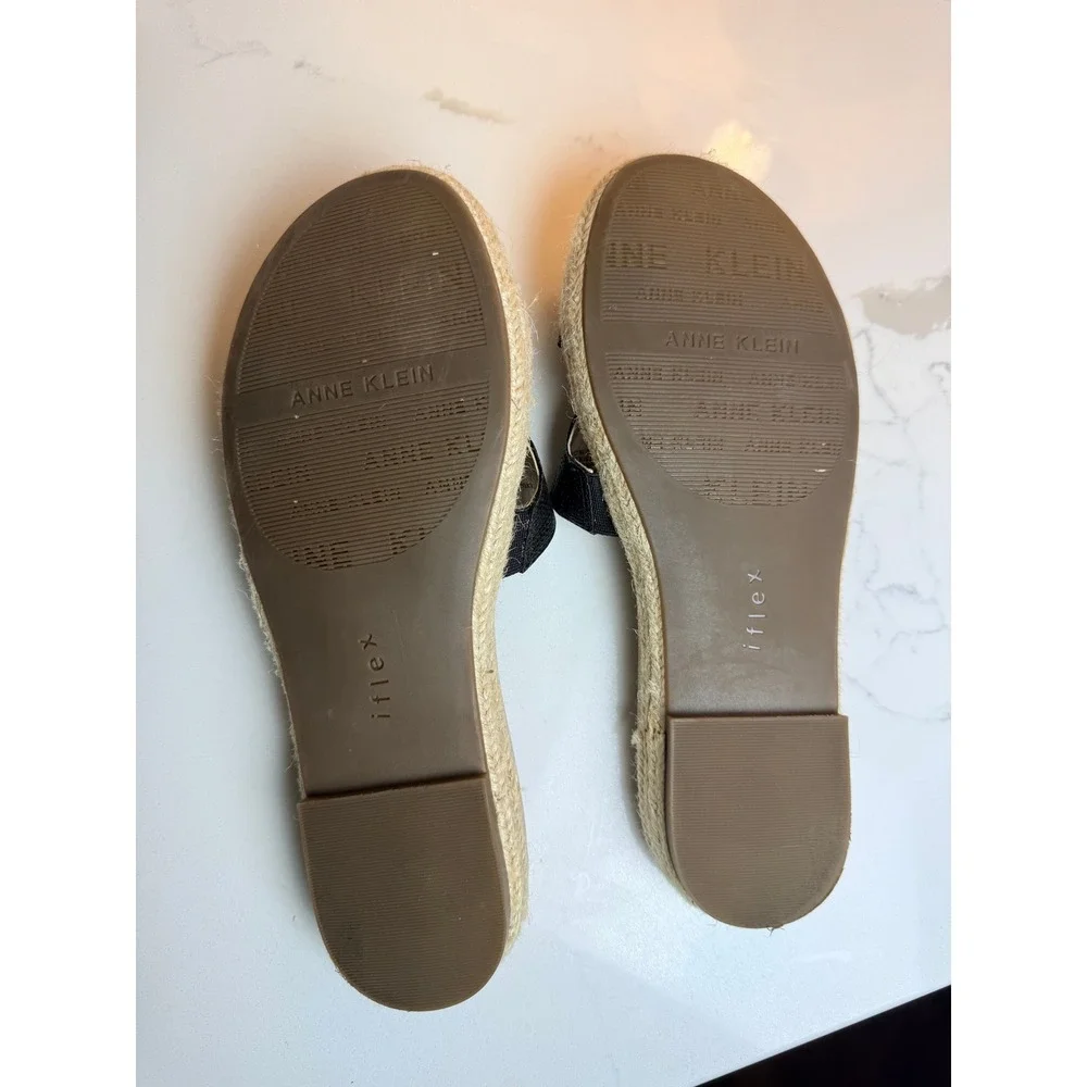 Anne Klein iFlex Espadrille Slide Sandals Women 8.5 Woven Flat Summer Shoes